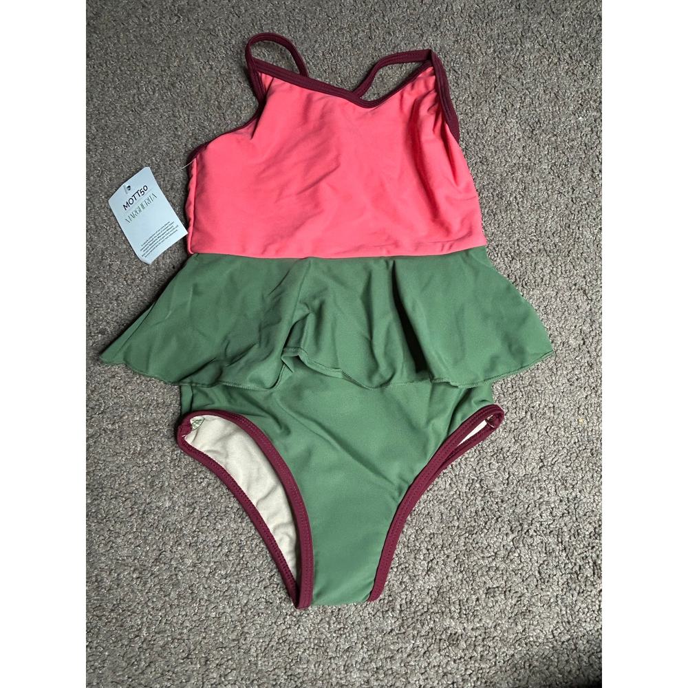NWT Mott50 Margherita Mini Federica Size 6/7 One Piece Swimsuit Coral Green
